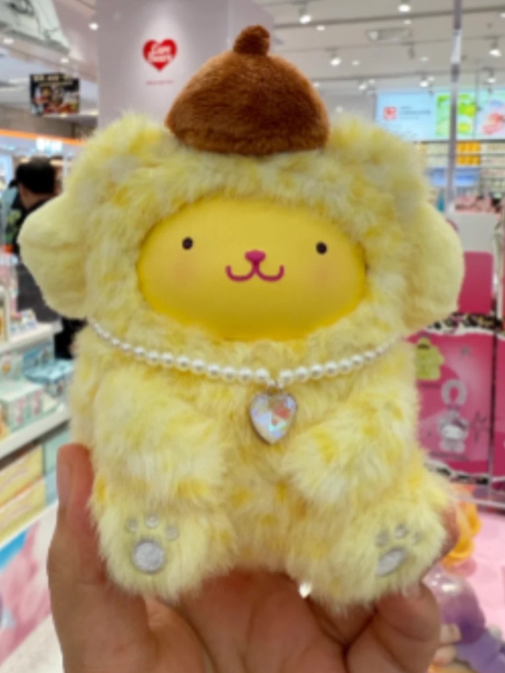 Cute Yellow Plush Charm with Pearl Heart Necklace